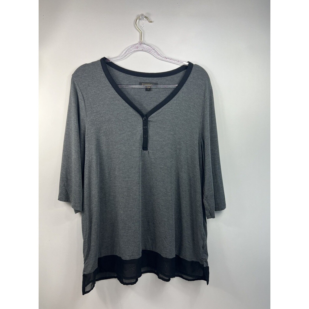 Donna Karan Sleepwear Women's Sz L Gray/Black Trim Lounge‎ Pajama Top